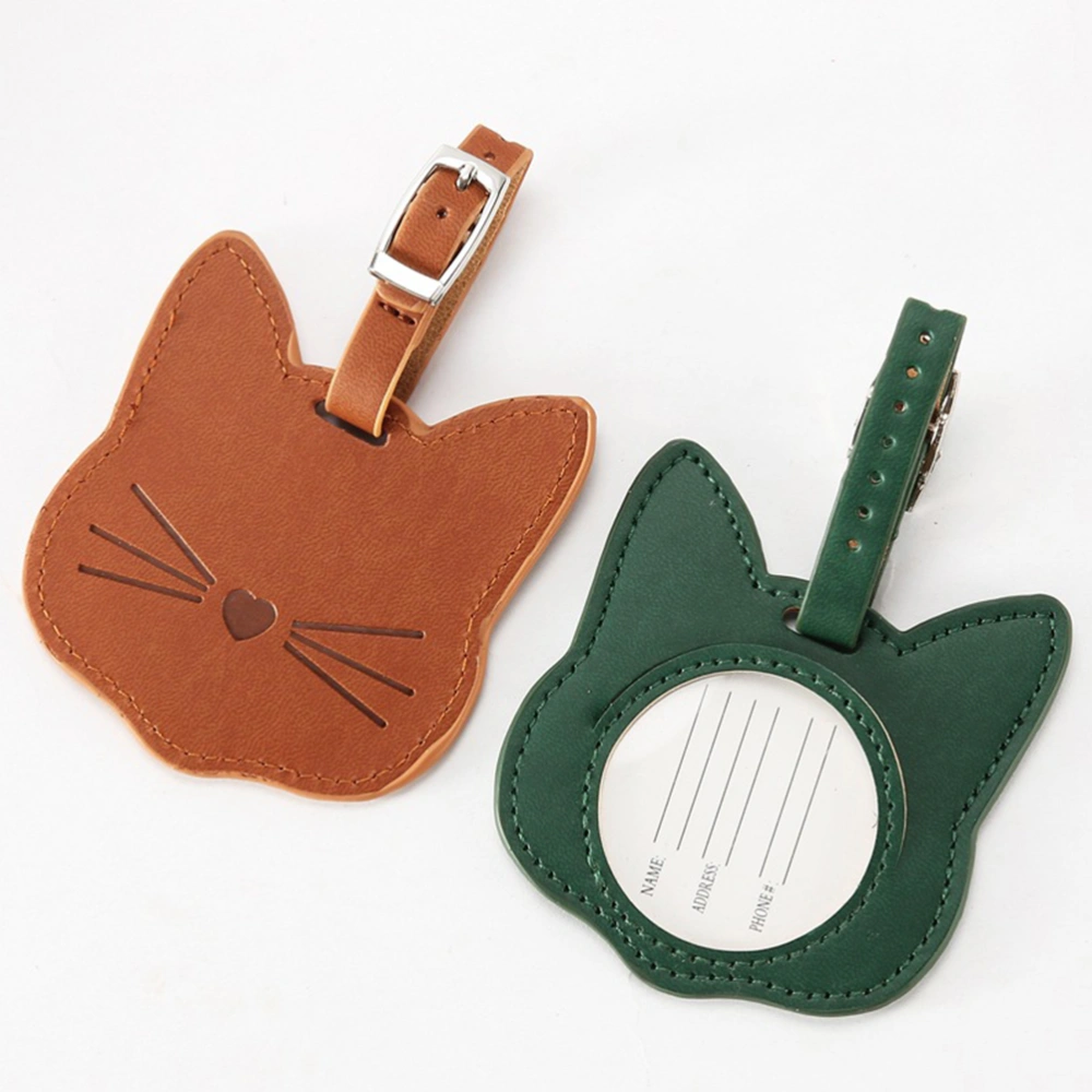 2pcs Cat Head Pu Baggage Tag Luggage Tag Boarding Pass Labels (Random Color)