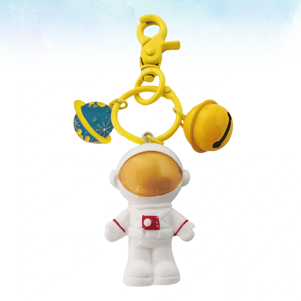 Adorable Astronaut Doll Keychain Bell Key Rings Hanging Keychain Ornament for Car Bag (Yellow)