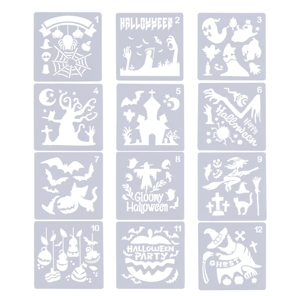 12pcs Halloween Decor Painting Template Drawing Template Hollow Painting Stencil