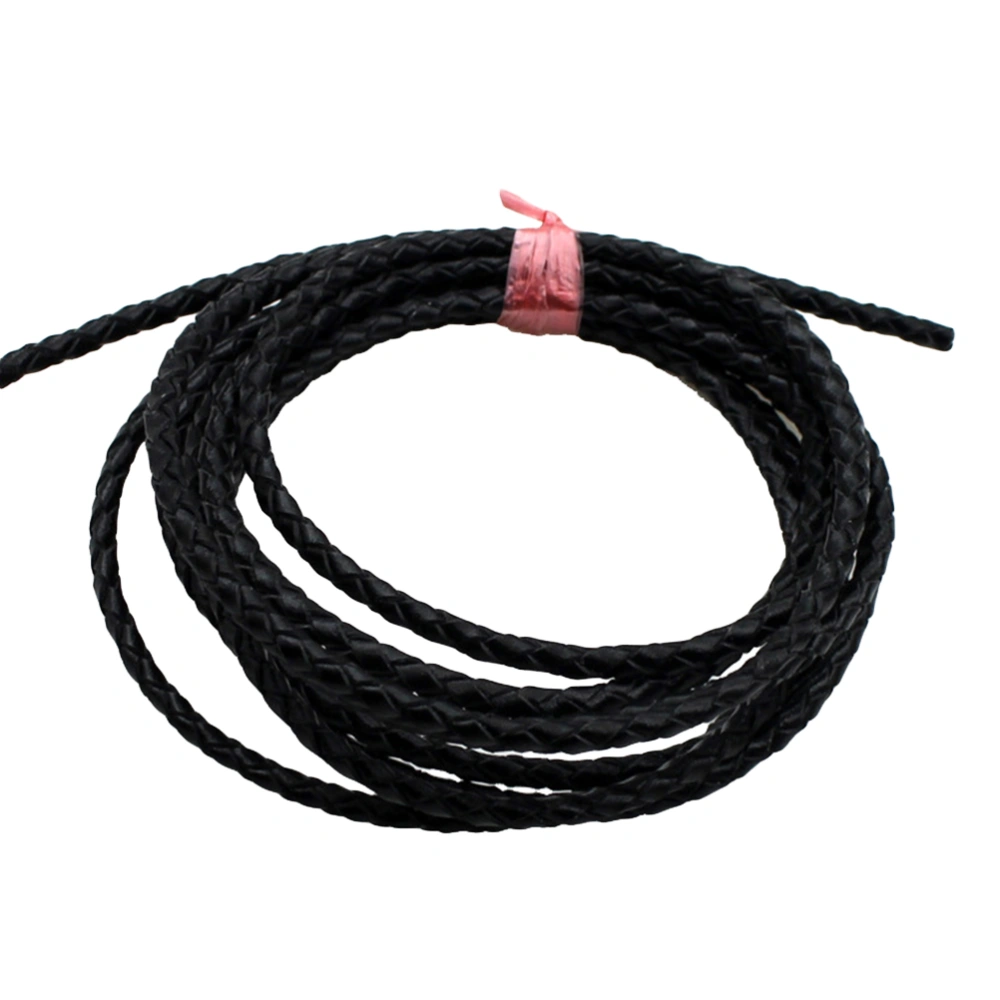 3MM Bracelet Making Cord Round Genuine Braided Leather Rope for Bracelets Jewelry Making DIY Handicrafts 2 Meters (Black)