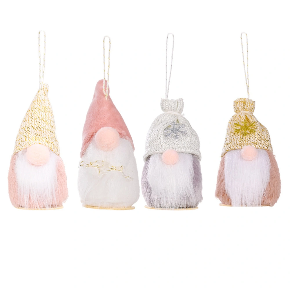 4 Pcs Christmas Long Beard Dwarf Xmas Faceless Doll Pendant for Home Party