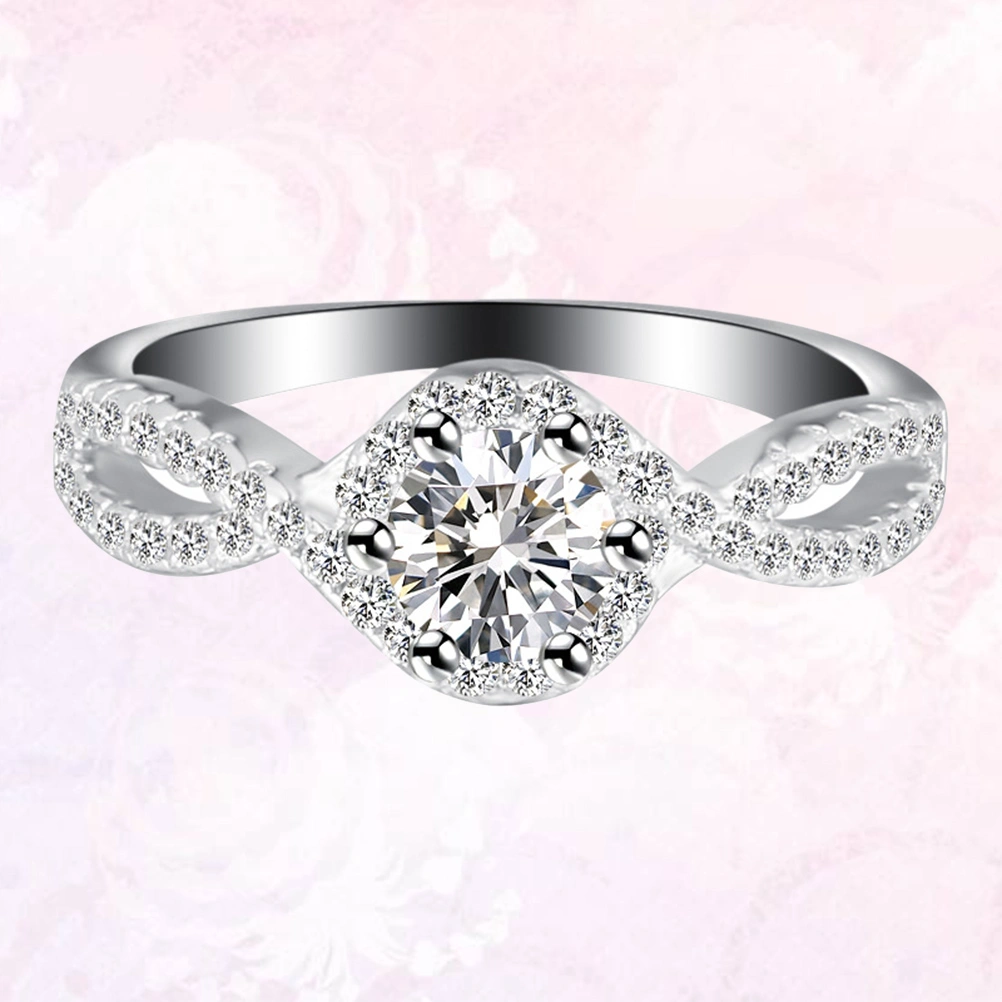 1Pc Exquisite Silver Finger Ring Fashion Unique Imitation Diamond Ring Elegant Charming Jewelry for Women Ladies (Size 12)