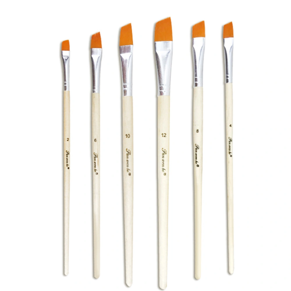 6 Pcs Nylon Paint Brushes Wood Handle Brushes Artist Paint Brush Set Aluminum Watercolor (Diagonal Peak)