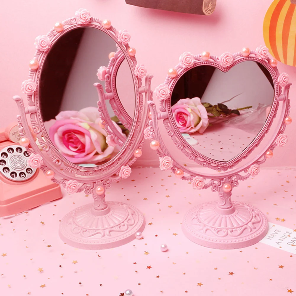 1Pcs Pink Mirror Makeup Mirror DIY Vanity Mirror Durable Heart Shaped Mirror