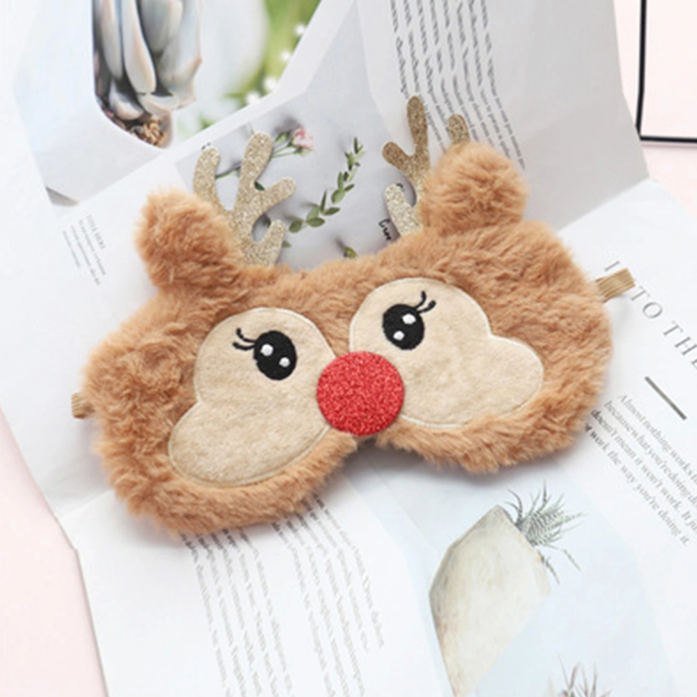 2Pcs Deer Shaped Plush Eye Patch Blindfold Elastic Sleeping Blinder Eye-Shade for Traveling Sleeping Home