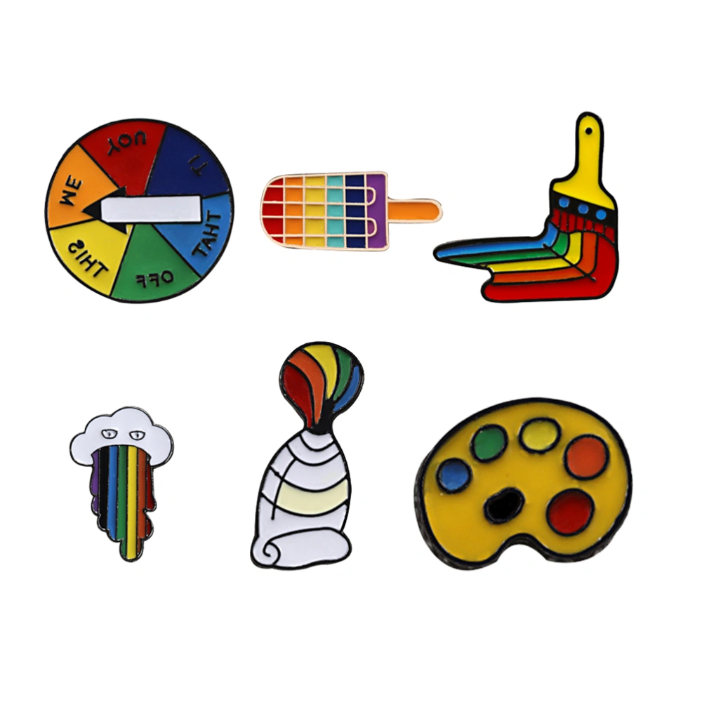 6pcs Colorful Brooches Funny Spoof Cartoon Creative Small Decorative Brooch for Cloth Bag Jeans (Paint, Brush, Palette, Turntable, Ice Cream, Cloud Patterns)