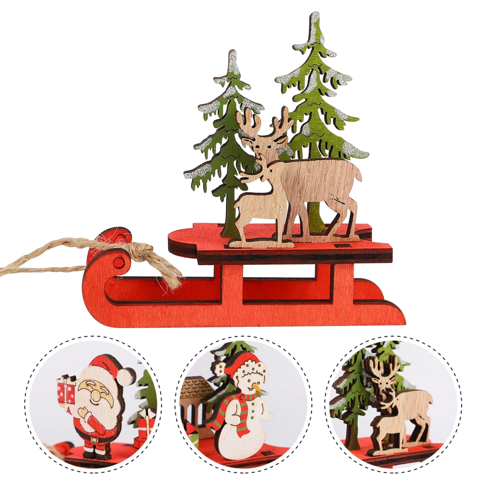 3Pcs Creative Wooden Sleds for Christmas (Old Man, Snowman, Deer, 1Pc for Each)