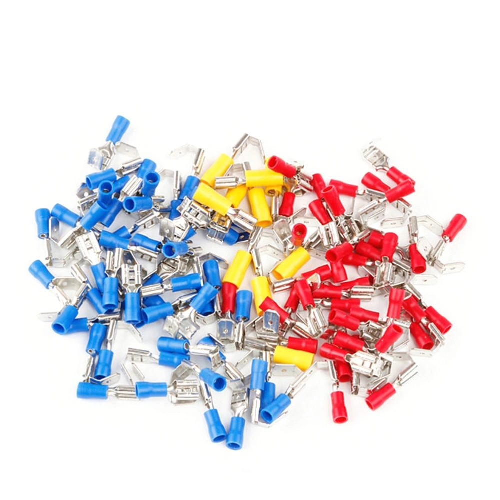 100Pcs Piggy Back Spade Connector Crimp Electrical Terminal 10-22AWG (Red Blue Yellow)