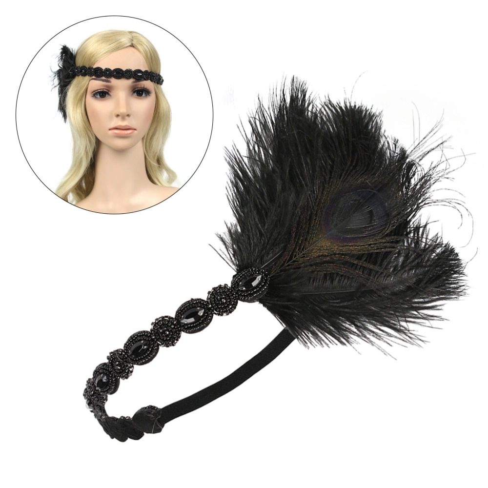 s Head Band Handmade Rhinestone Elastic Headband Wedding Hair Accessiores Headdress (Black)