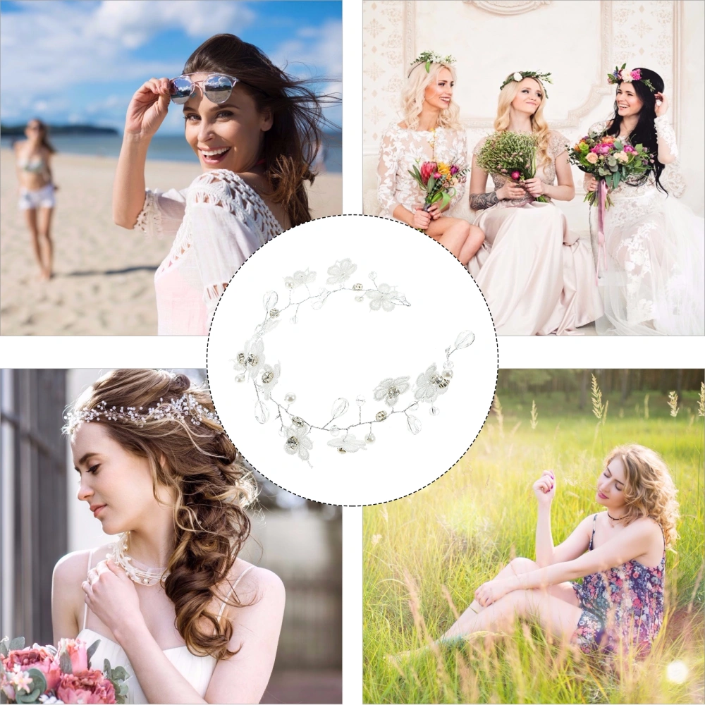 Stylish Wedding Headband Lace Flower Pearls Bridal Headpieces Headwear Hair Accessory for Wedding Hair Decoration