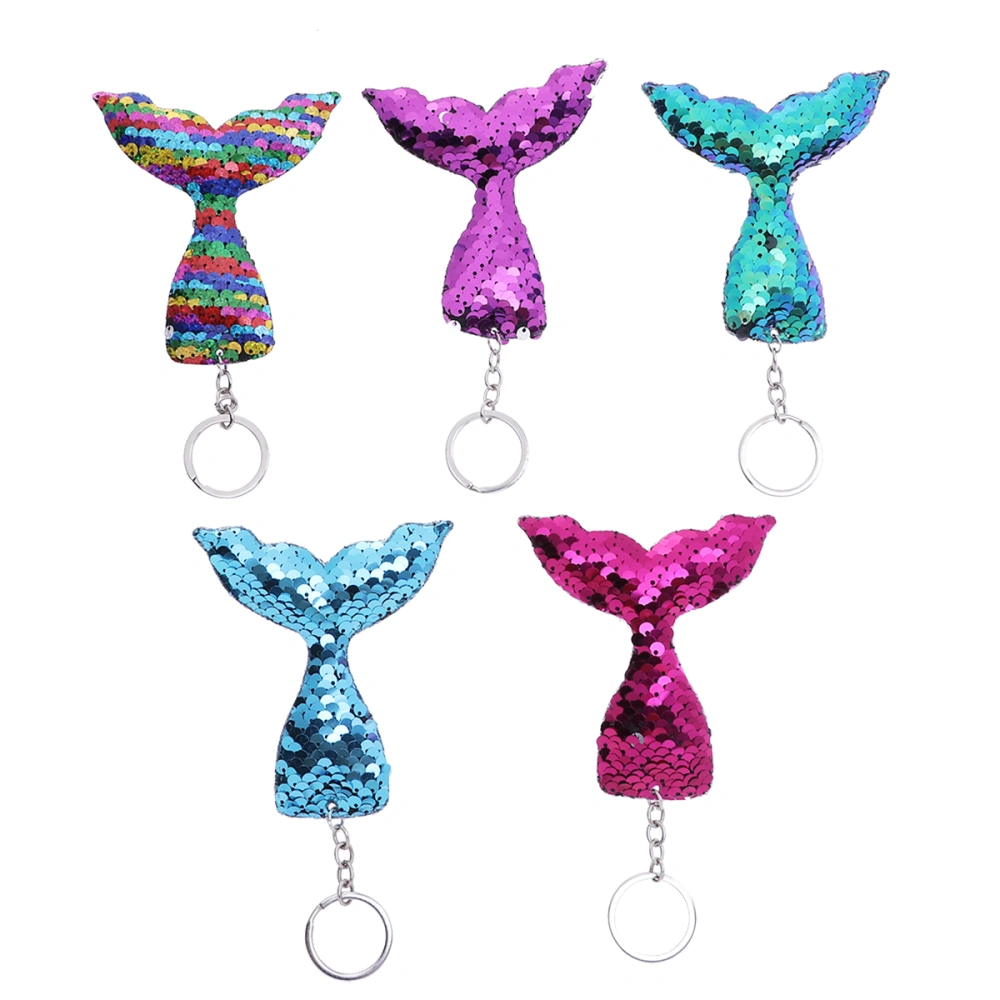 5pcs Double Side Sequin Mermaid Keychain Fashion Purse Bag Pendant Hanging Ornament