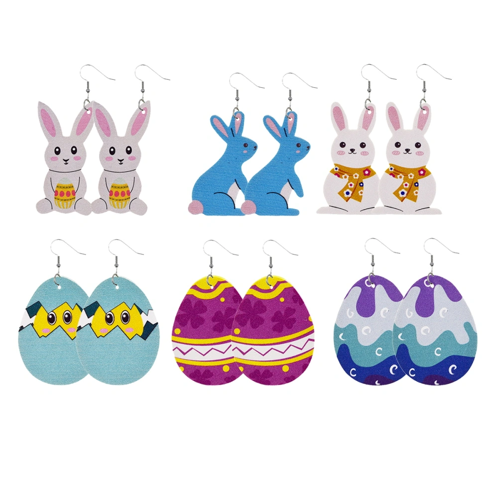 6 Pairs Easter Bunny Egg Shaped Earrings Leather Ear Pendants Easter Earrings for Girl