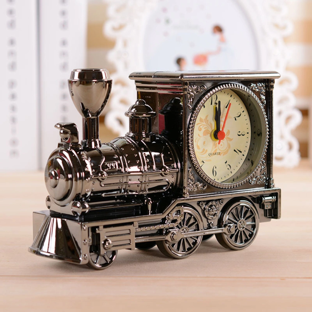 Antique Locomotive Shape Alarm Clock Plastic Model Alarm Clock Creative Desktop Decor (Grey)