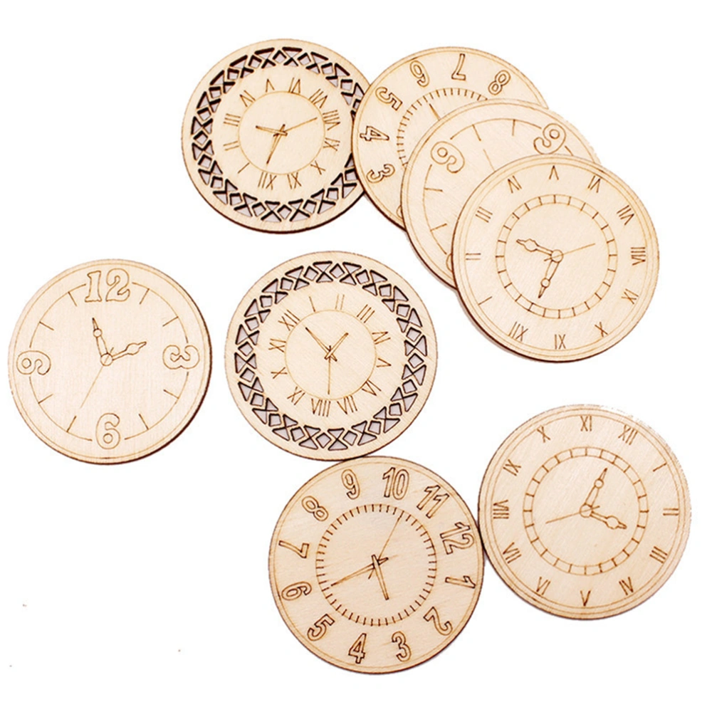 2 Bags 8pcs Creative Clock Pattern DIY Round Shape Wood Slices Adornment for Friends Family