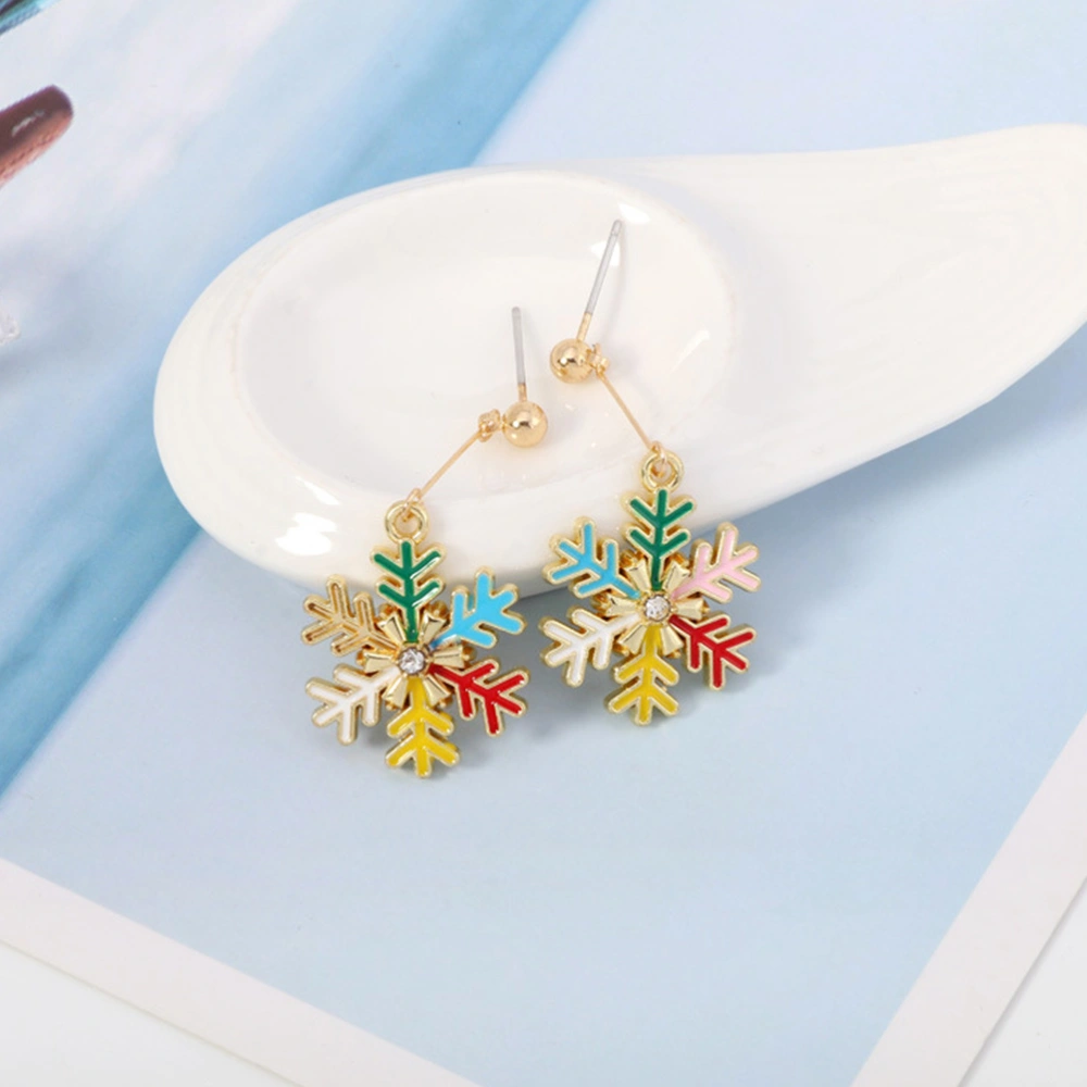 1 Pair Christmas Ear Rings Snowflake Ear Dangles Oil Drip Ear Jewelry Accessory