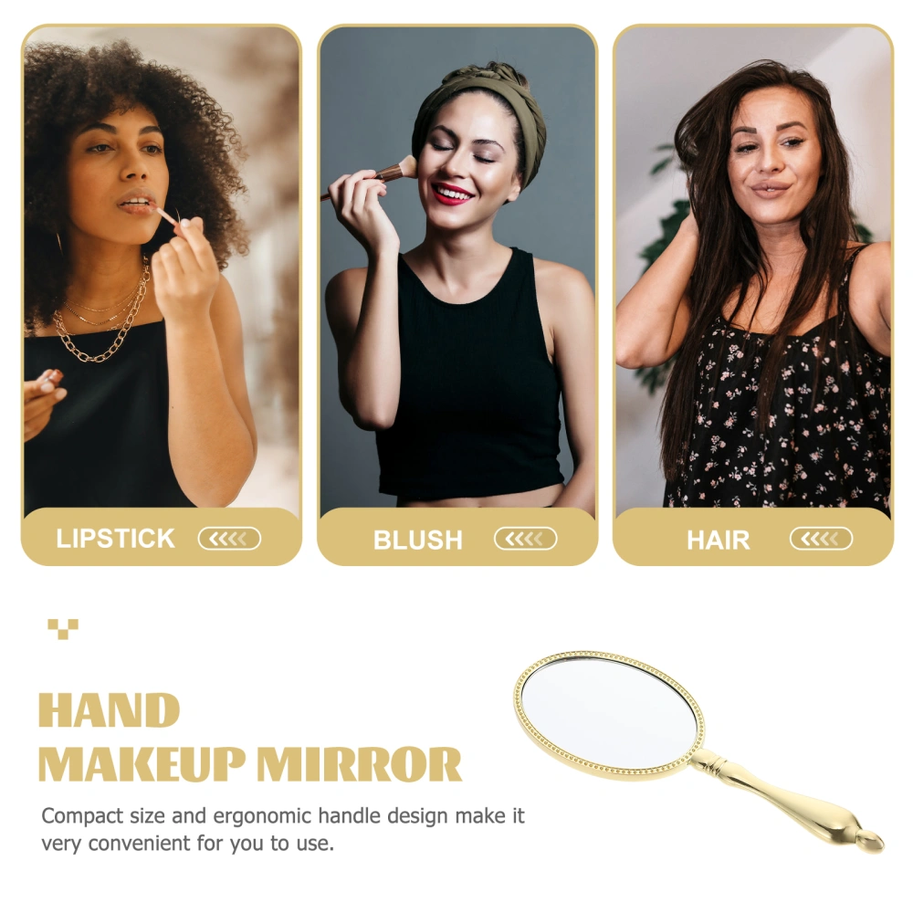 Retro Handle Mirror Portable Women Makeup Mirror Carry Handheld Mirror