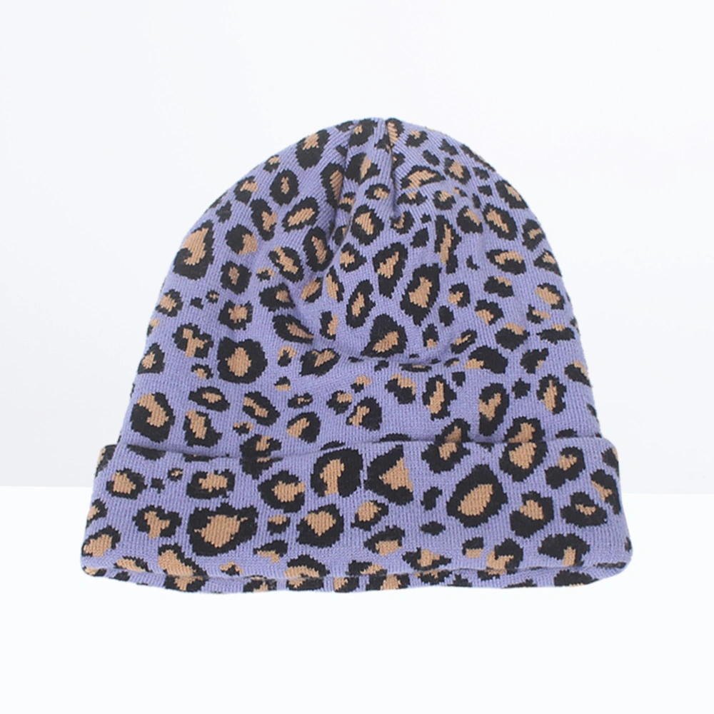 Purple Leopard Lady Wool Knitted Hat Woman Warm Knit Fashion Beanie for Autumn Winter