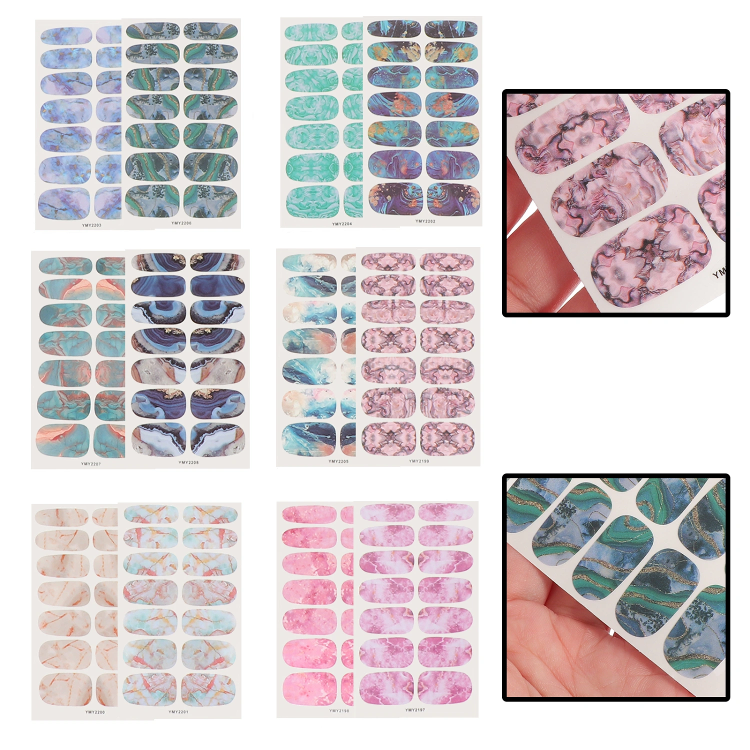 12 Sheets Beautiful Nail Stickers Manicure Decals Manicure Marble Pattern Decals