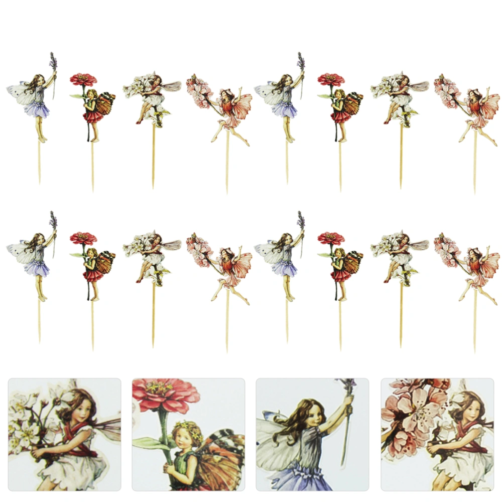 48pcs Cake Toppers Flower Fairy Birthday Party Cake Picks Cake Decor Supplies