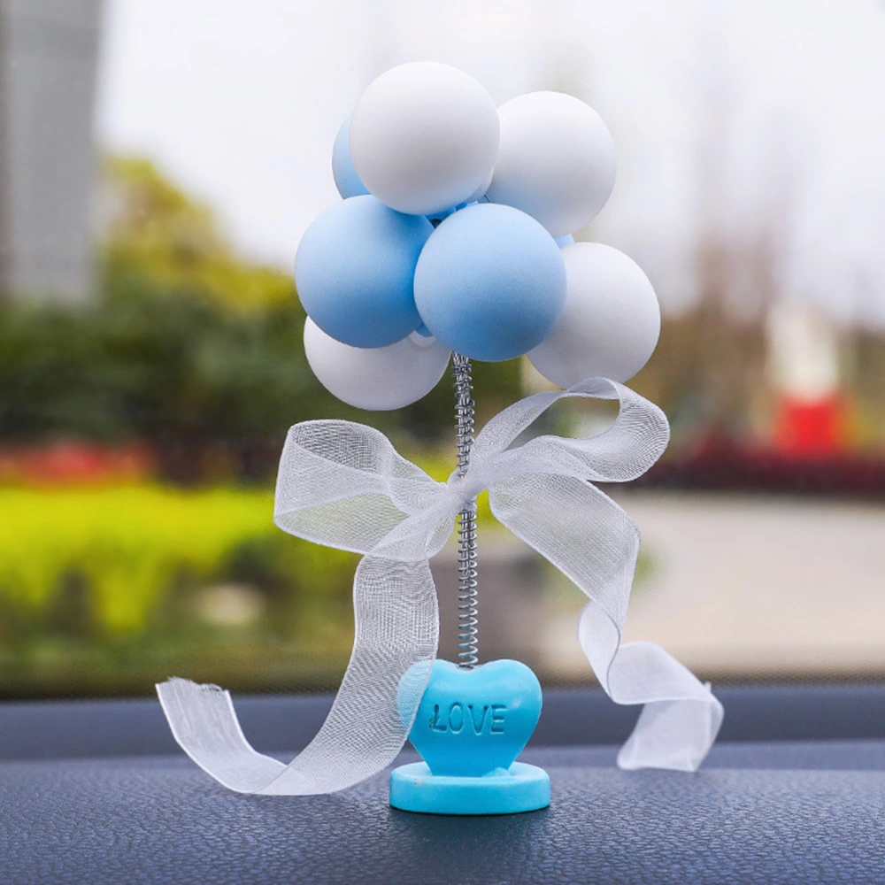 2pcs Clay Balloons Car Decor Lovely Shaking Head Ornaments Car Dashboard Adornment (White and Blue Balloons, Random Ribbon Color)