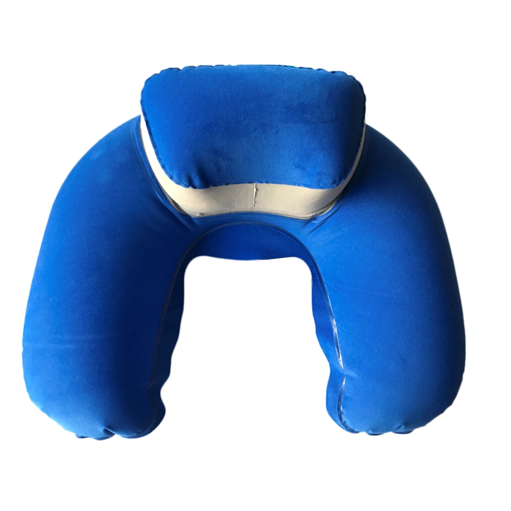 Useful Neck Air Blow Up U Shape Pillow Inflatable Cushion for Outdoor Traveling (Blue)