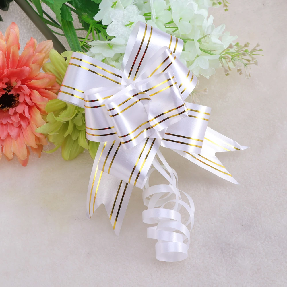 20PCS Golden Side Design Pull Bows Gift Knot Ribbons String Bows for Wedding Gift Wrapping Car Decoration (White)