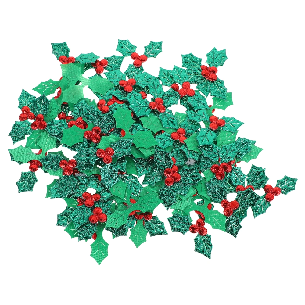 100pcs Christmas Holly Berry Leaves Party Decoration DIY Cloth Applique