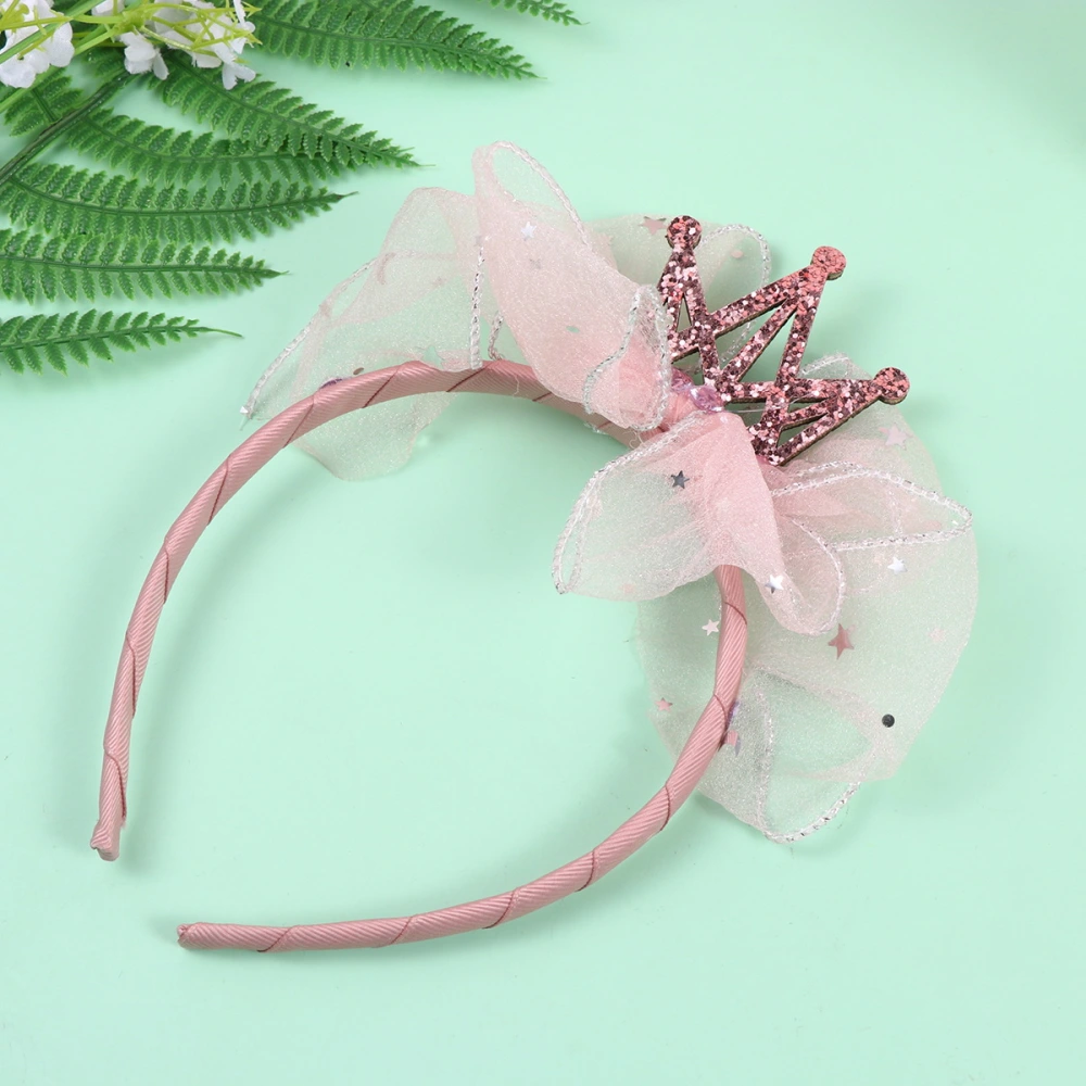 Kids Lace Hair Hoops Shining Crown Shaped Hair Band Birthday Headband Girls Headwrap Girl Headdress (Pink)