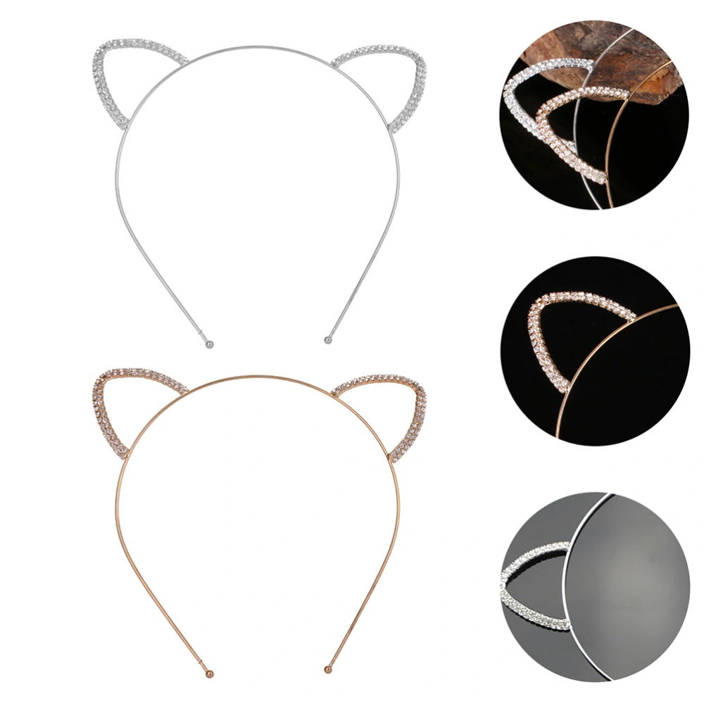 2pcs Rhinestones Cat Ear Hairbands Decorative Cat Ear Headbands Hair Accessory