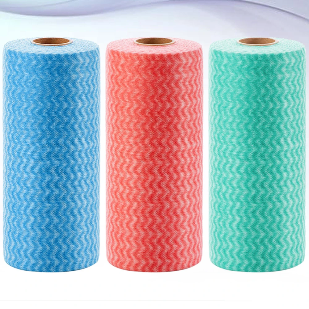 3 Rolls/135pcs Dishwashing Cloth Multi Purpose Disposable Cleaning Cloth Kitchen Household Duster Cloth for Home Restaurant (Green + Blue + Red)