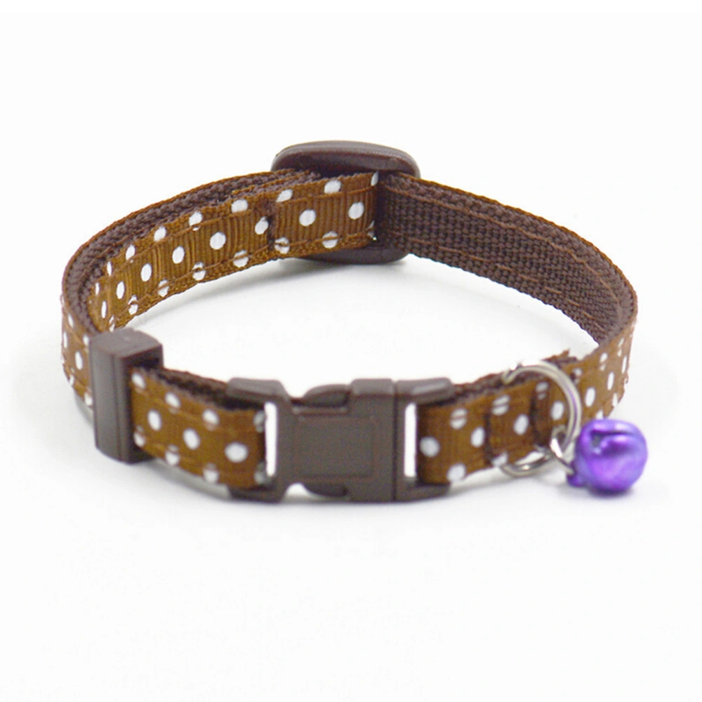 Polka Dots Small Cat & Dog Puppy Collar with Jingle Bell 1.0cm Width (Coffee)