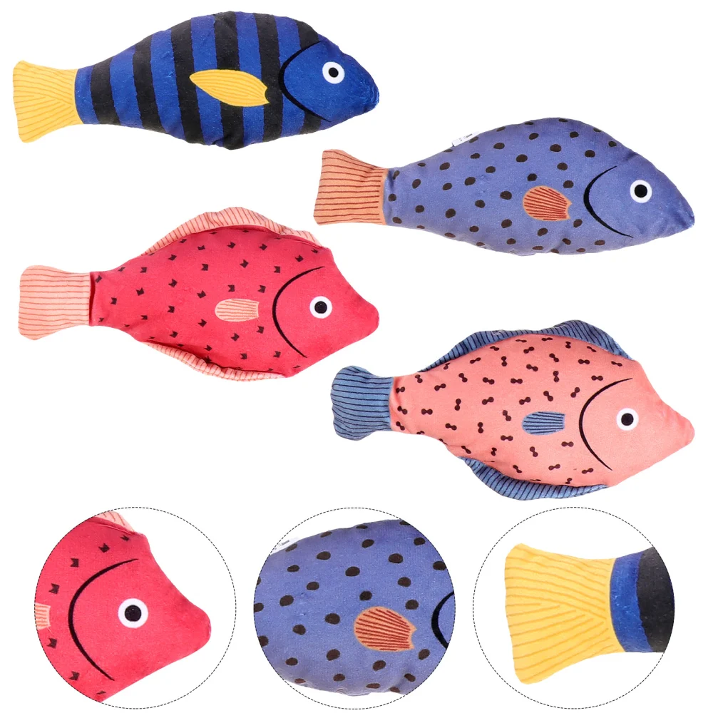 4Pcs Squeak Cat Toy Funny Fish Shape Pet Interactive Cat Plush Toy Pet Supplies