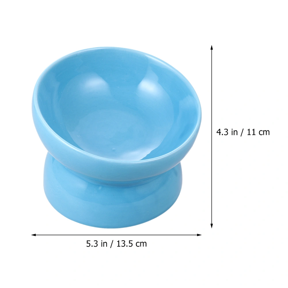 High Feet Bowl Slanted Mouth Feeder Creative Food Dish Ceramic Pet Feeding Bowl (Light Blue, Size S)