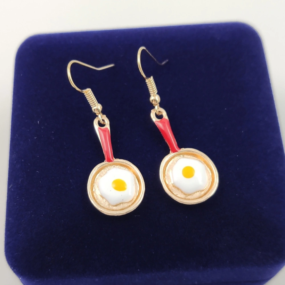 1Pair of Super Personality Asymmetrical Small Spatula Poached Egg Studs Lovely Earrings Student Earrings(Red)