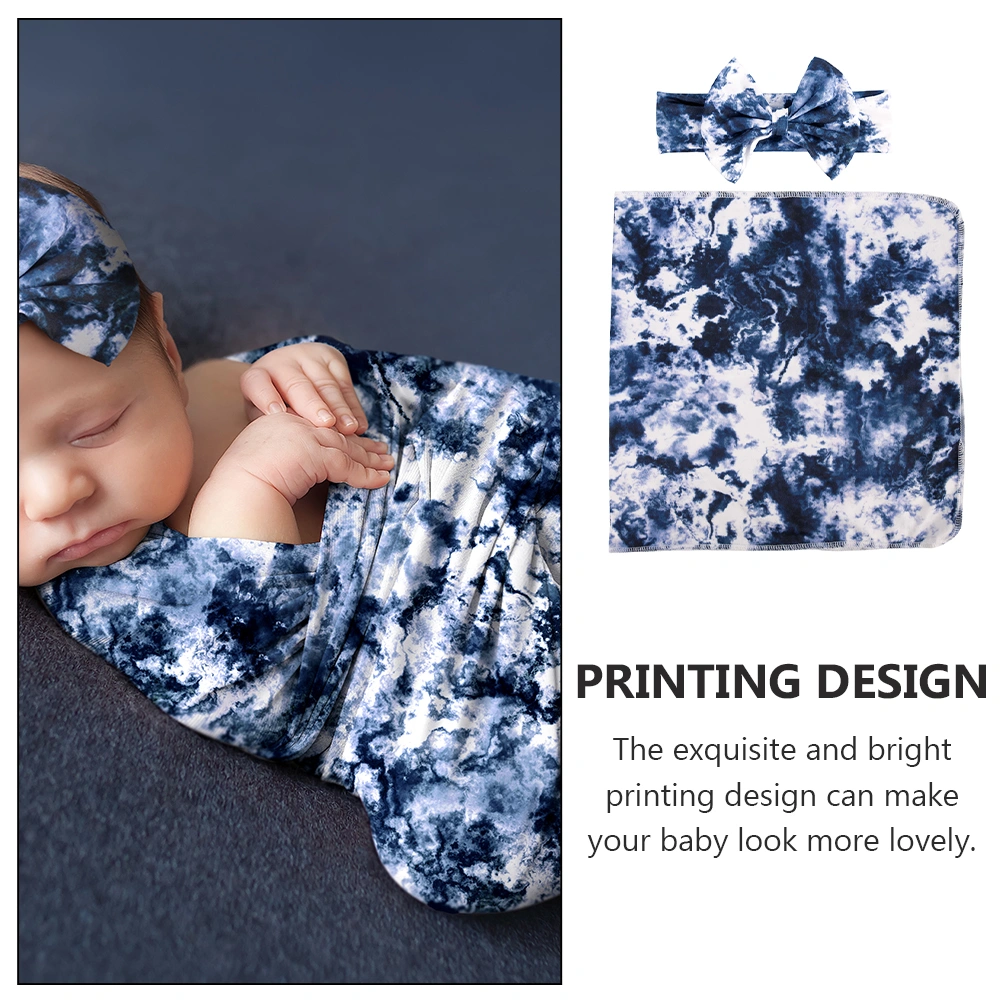 1 Set Newborn Bow Headband and Swaddle Wrap Baby Gradient Color Blanket