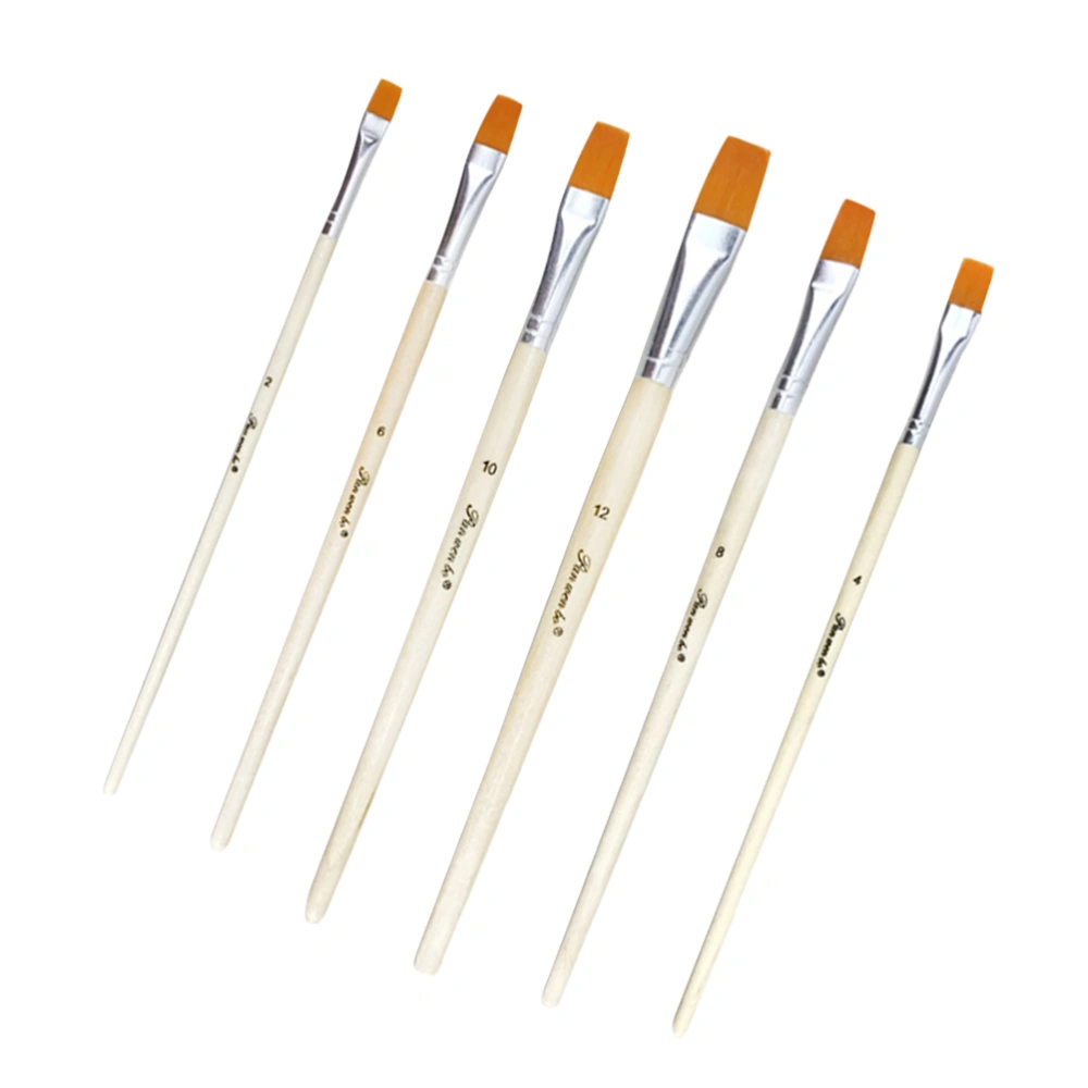 6 Pcs Nylon Paint Brushes Wood Handle Brushes Artist Paint Brush Set Aluminum Watercolor (Flat Peak)