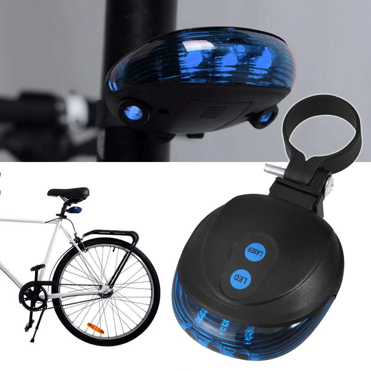 Bike Tail Light 5-LED Rear Light Turn Signals Cycling Projector Safety Warning Lamp Back Flashlight (Blue)