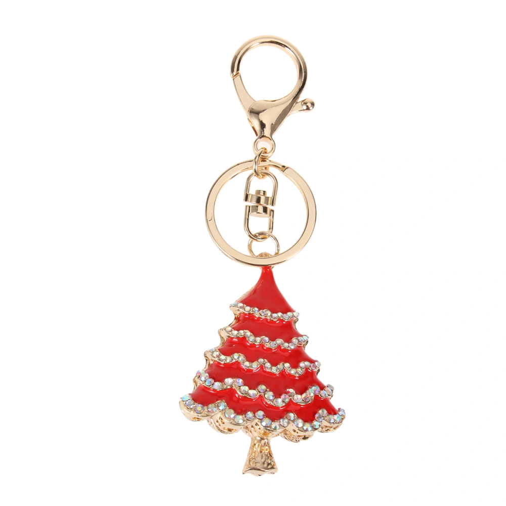 1Pc Creative Rhinestone Christmas Tree Pendant Key Ring Delicate Pendant Key Chain Christmas Favors Gifts Red