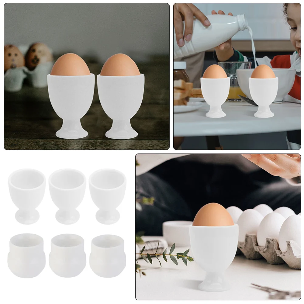 6Pcs Household Ceramic Egg Cups Practical Egg Plates Creative Egg Cups (White)