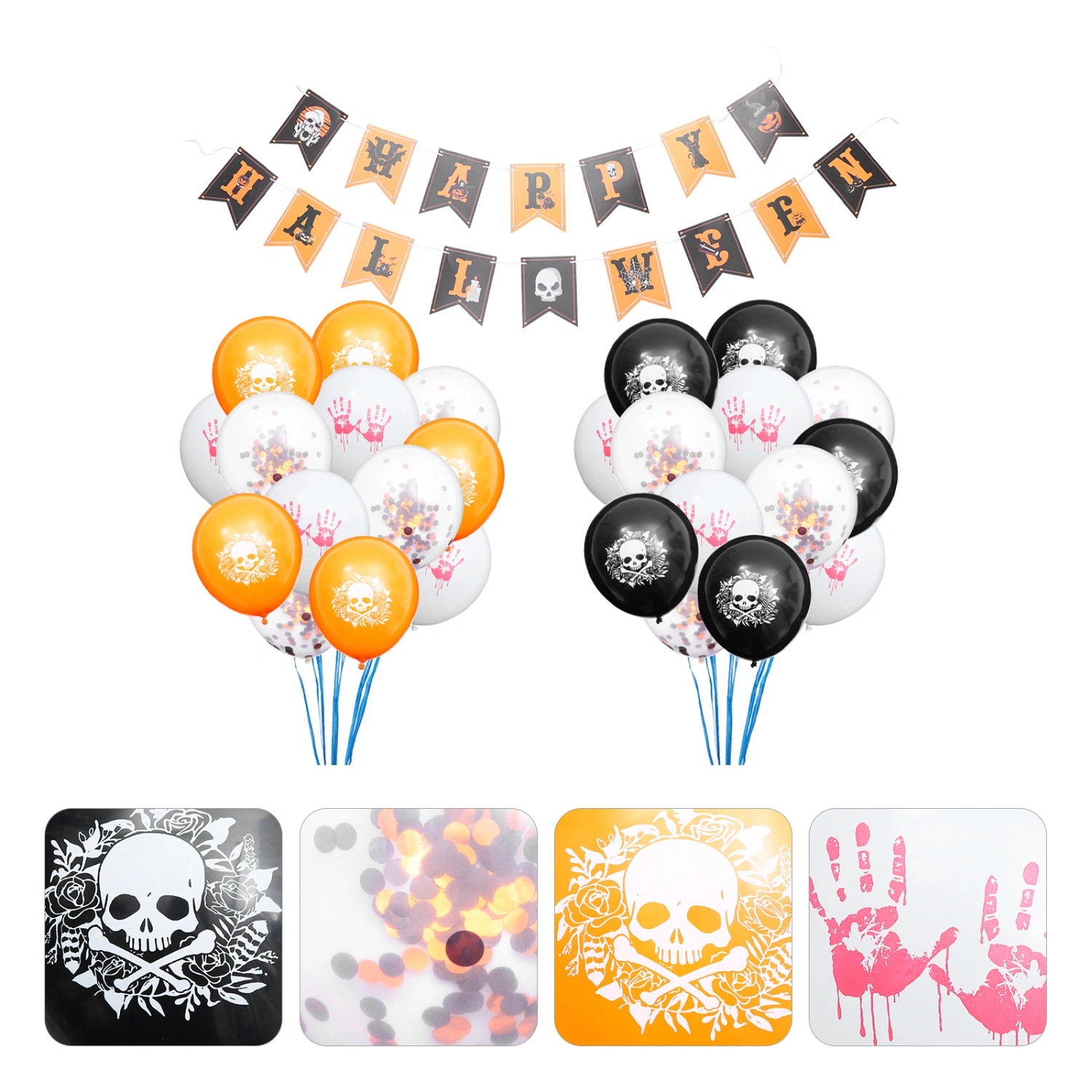 19 Pcs Halloween Paper Banner Interesting Ornament Balloons Party Supplies