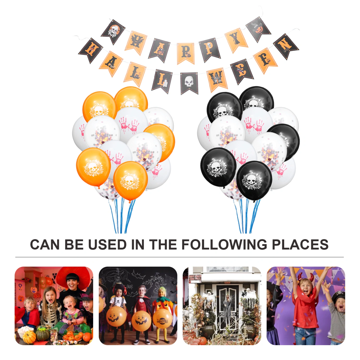 19 Pcs Halloween Paper Banner Interesting Ornament Balloons Party Supplies