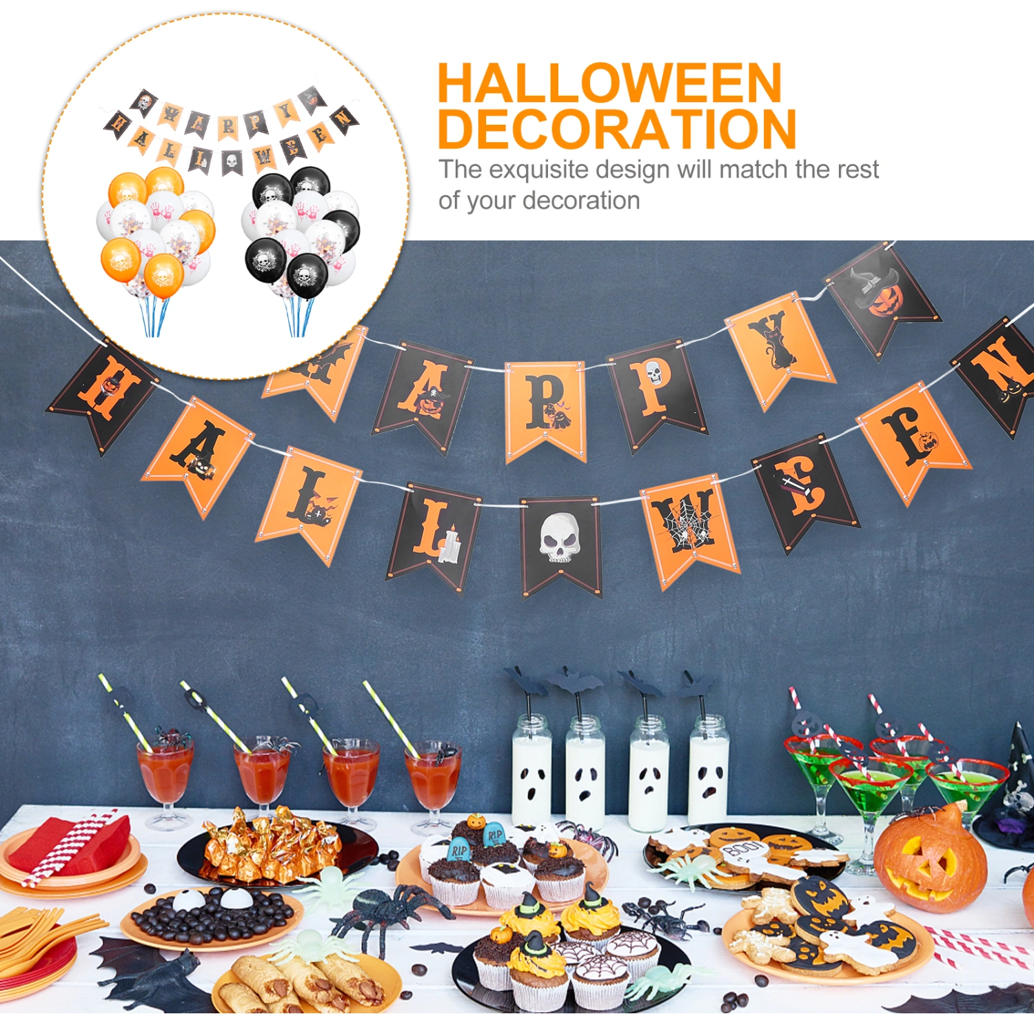 19 Pcs Halloween Paper Banner Interesting Ornament Balloons Party Supplies