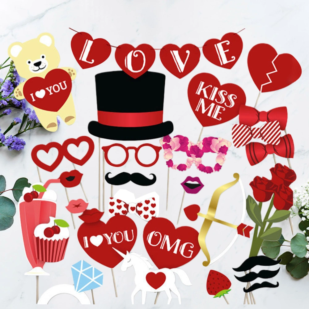 35pcs/Set Valentine Day Photo Props LOVE Banners Photo Props Creative Party Photo Accessory Funny Taking Props Supplies for Wedding Proposal Use