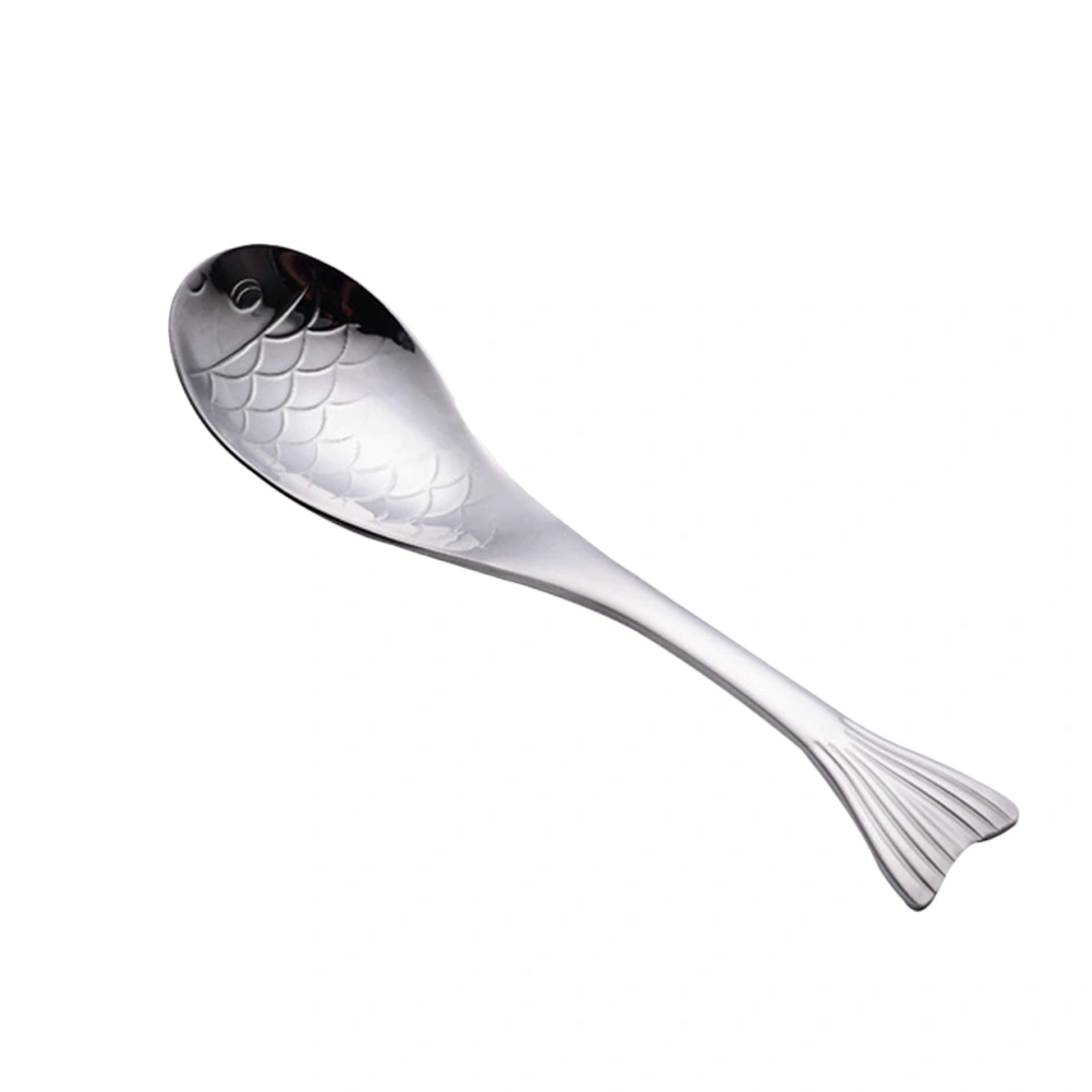 Fish Shape Soup Spoon Stainless Steel Spoon Stainless Steel Soup Ladle Fish Dinner Spoon (S)