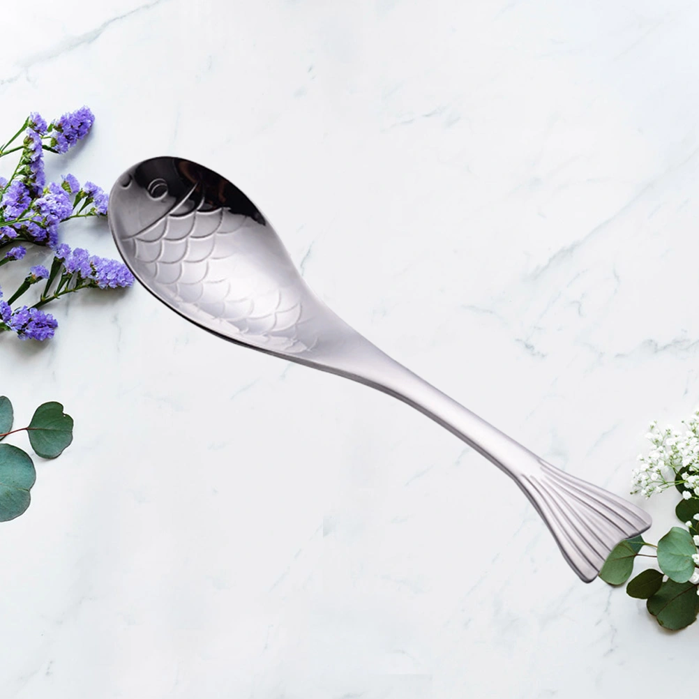 Fish Shape Soup Spoon Stainless Steel Spoon Stainless Steel Soup Ladle Fish Dinner Spoon (S)