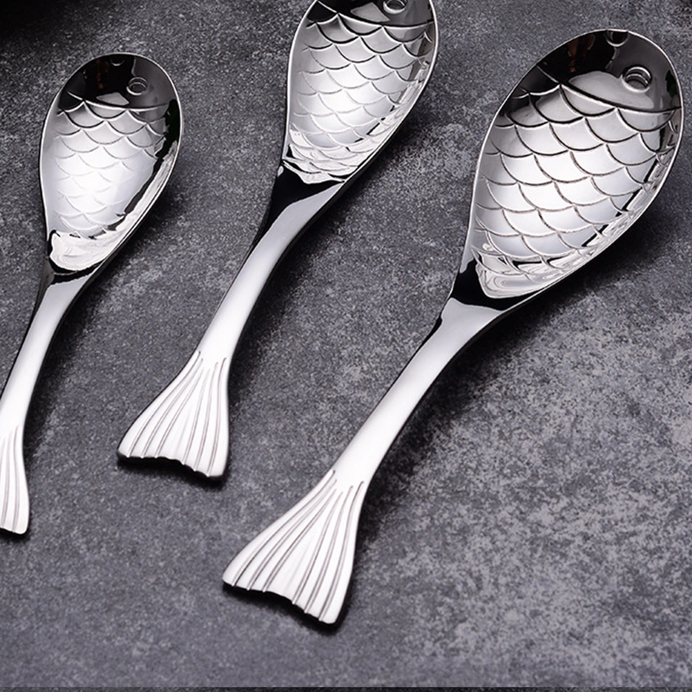 Fish Shape Soup Spoon Stainless Steel Spoon Stainless Steel Soup Ladle Fish Dinner Spoon (S)