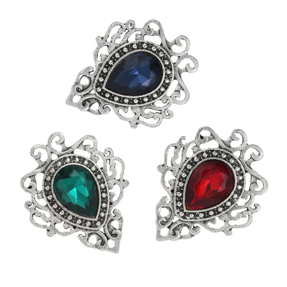 3PCS Hollow Brooch Pin Inlaid Gemstone Corsage Brooch Creative Stylish Alloy Brooch for Women Ladies Girls (Random Color)