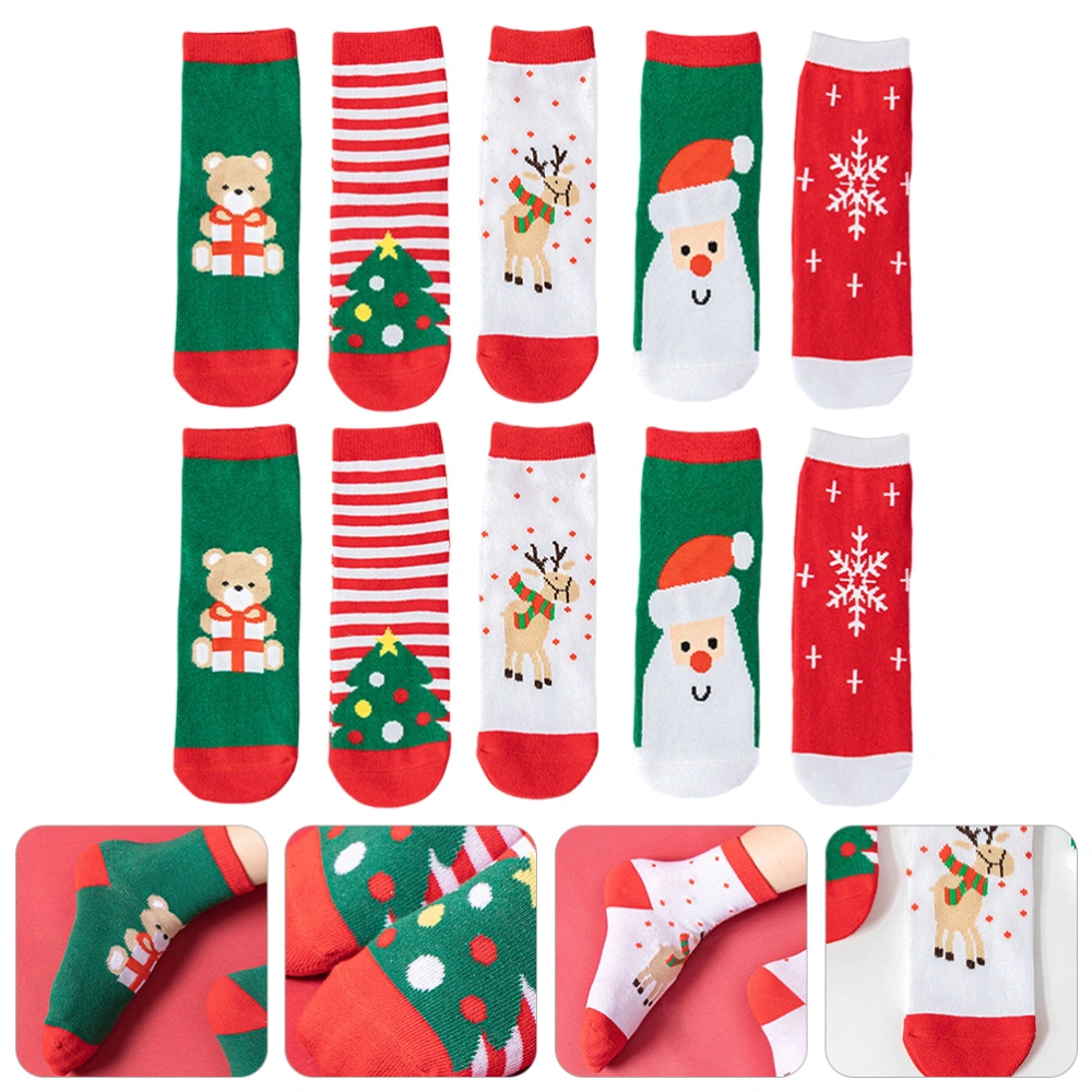 5 Pairs of Christmas Series Socks Lovely Medium Tube Socks Kids Cotton Socks