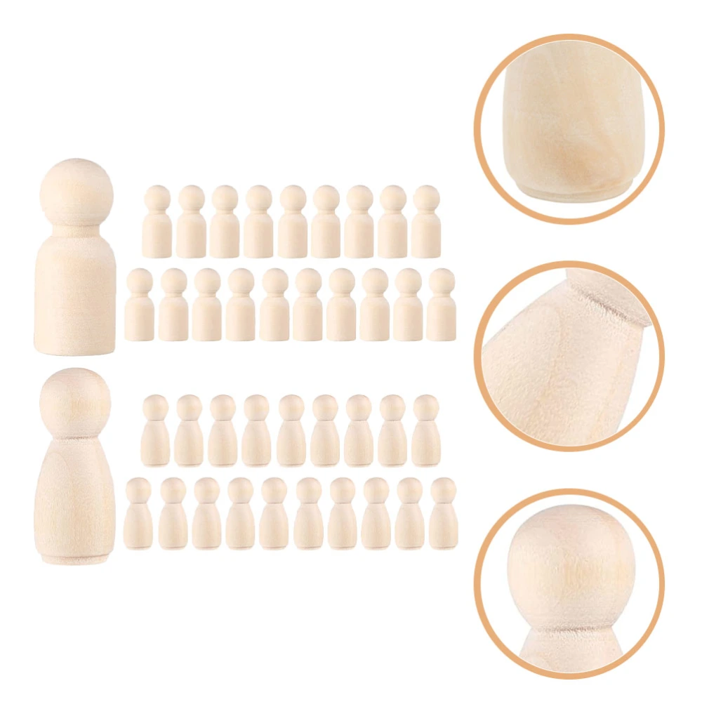 40Pcs Wooden Peg Dolls Wood Peg Figures Unpainted Wood Figures Kids Crafts Supplies