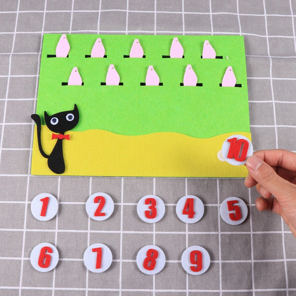 Felt Non-woven Fabric Cloth Kindergarten Teaching Equipment Felt Children's Educational Diy Handmade Toys (Cat and Fish Matching Numbers)